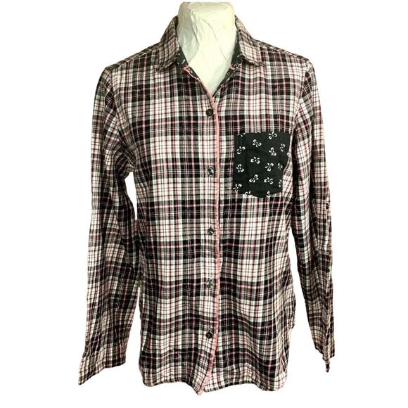 Victorias Secret Flannel Shirt Women S/P Plaid Button Up Lounge Cozy Soft Floral - Picture 1 of 10